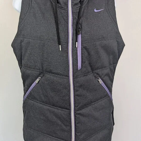 Nike Women’s M Reversible Golf Vest Gray Purple Green Plaid Full Zip Pocket Hood - Picture 8 of 10